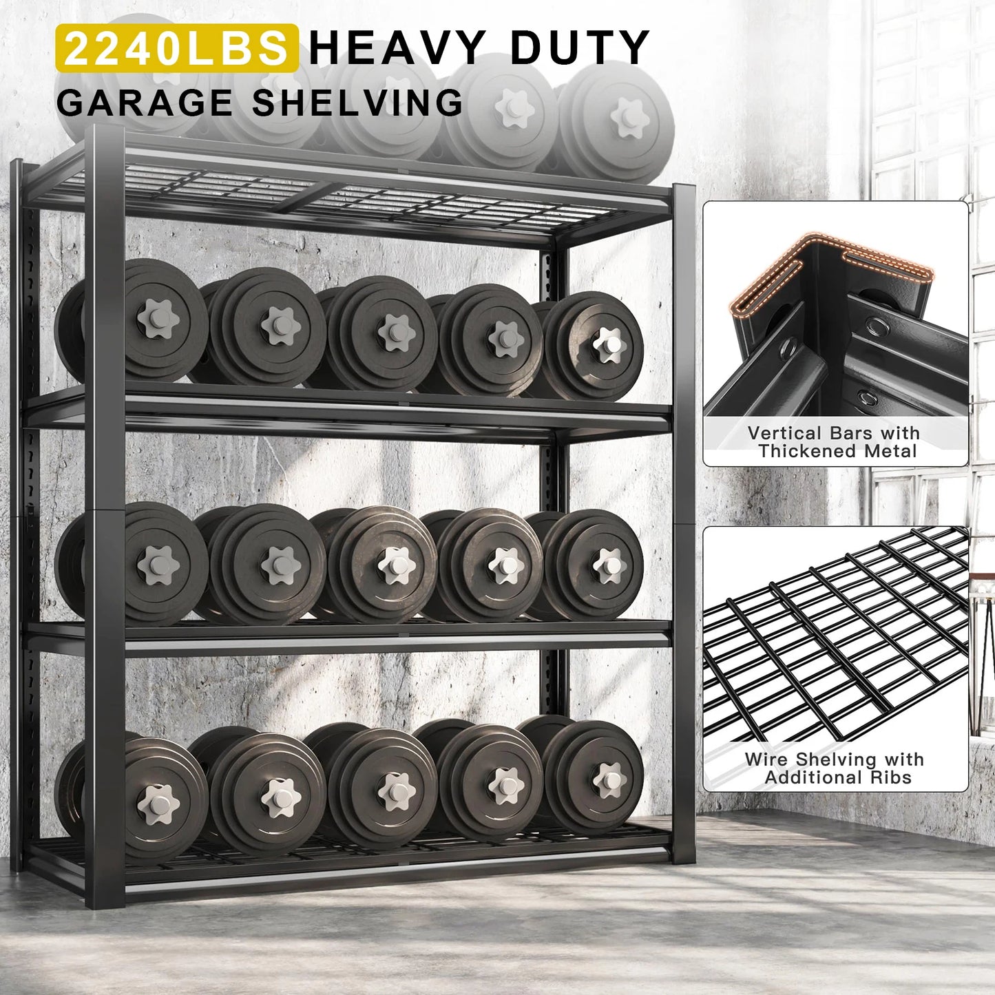 Sturdy 4-Shelf Garage Storage Unit, Supports Up to 2240 Pounds