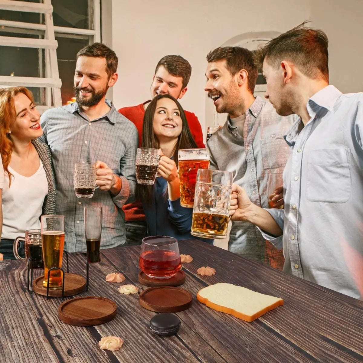 Wood Coasters for Drinks Absorbent Wooden Coasters with Holder for Table