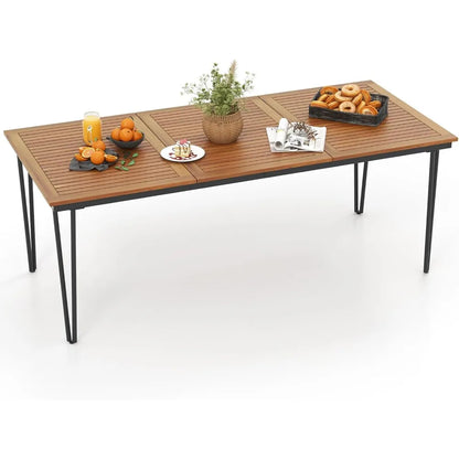 79 Inch Outdoor Dining Table, 8-Person Patio Table with 1.9 Inch Umbrella Hole, Metal Legs & Adjustable Foot Pads