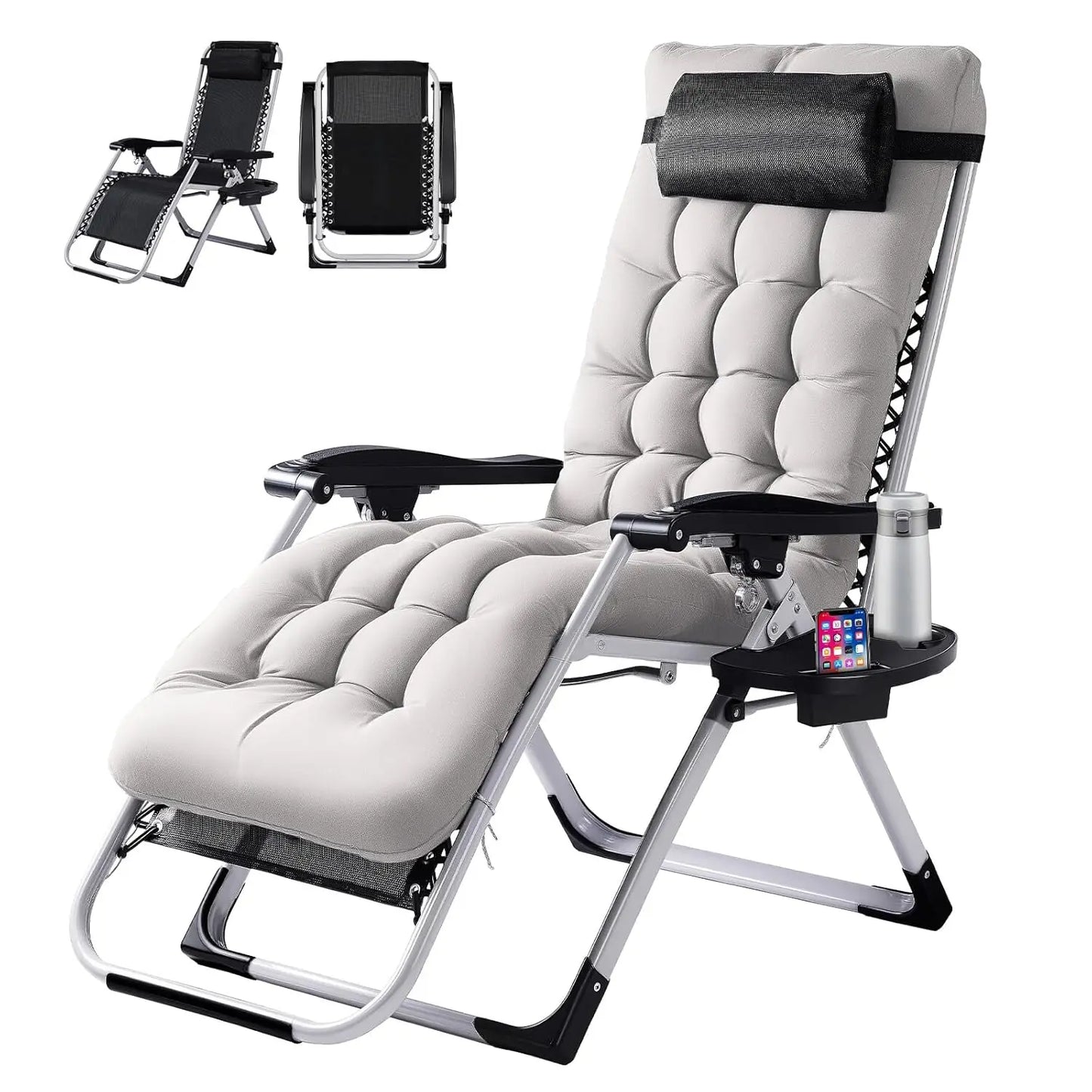 Padded Zero Gravity Lounge Chair with Removable Cushion & Tray