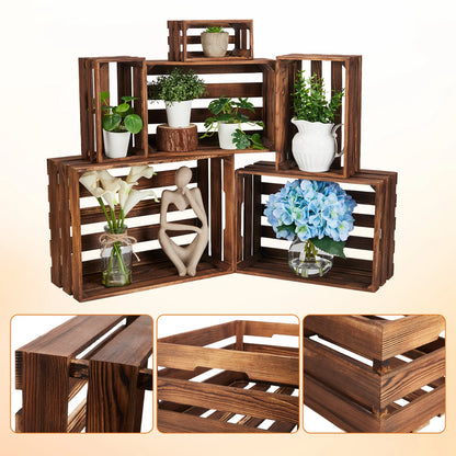 5 Pack Wooden Storage Crates, Rustic Farmhouse Nesting Crates, Decorative Wood Boxes for Home Decor, Display & Organization