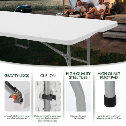 Folding Table 6 FT Lightweight Portable Plastic Fold-in-Half Utility Foldable Table Suitable to Hold Large, Plastic Dining Indoo