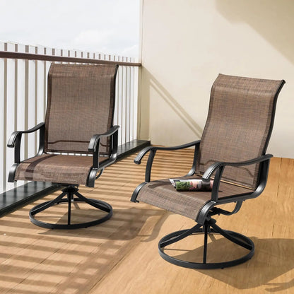 Outdoor Swivel Rocker Dining Chairs with All-Weather Textilene High Back and Metal, Set of 2