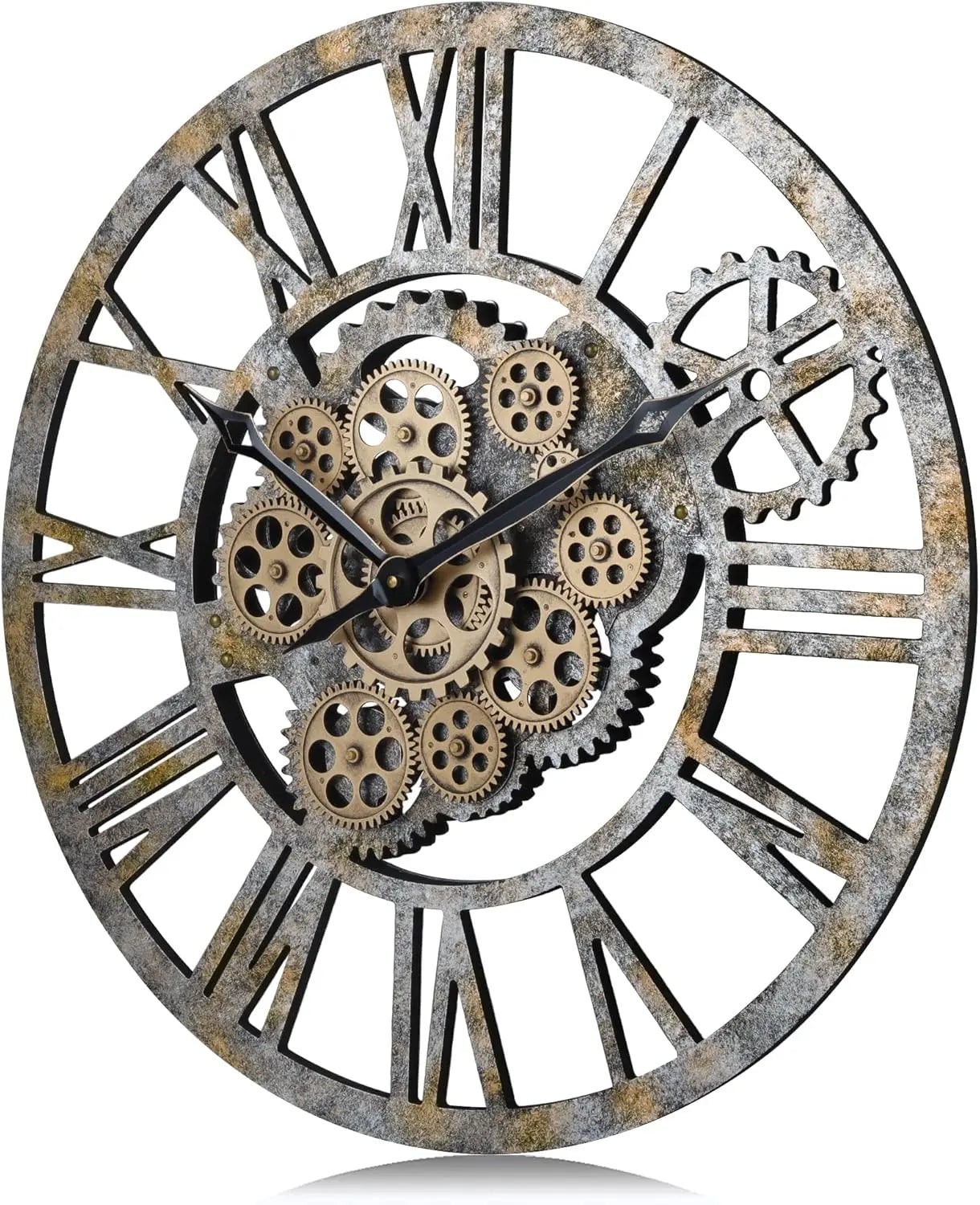 23 Inch Steampunk Moving Gear Wall Clock, Rustic Farmhouse Wooden Large Decor
