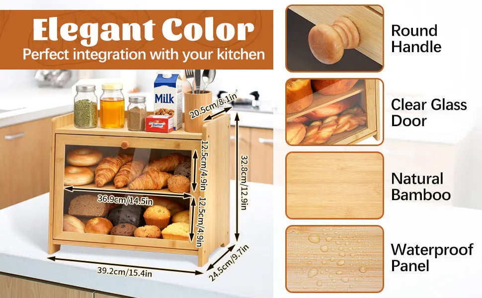 Bamboo Bread Box for Kitchen Countertop(Natural)