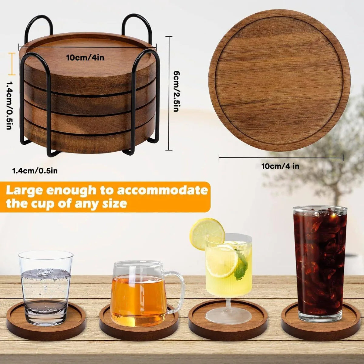 Wood Coasters for Drinks Absorbent Wooden Coasters with Holder for Table
