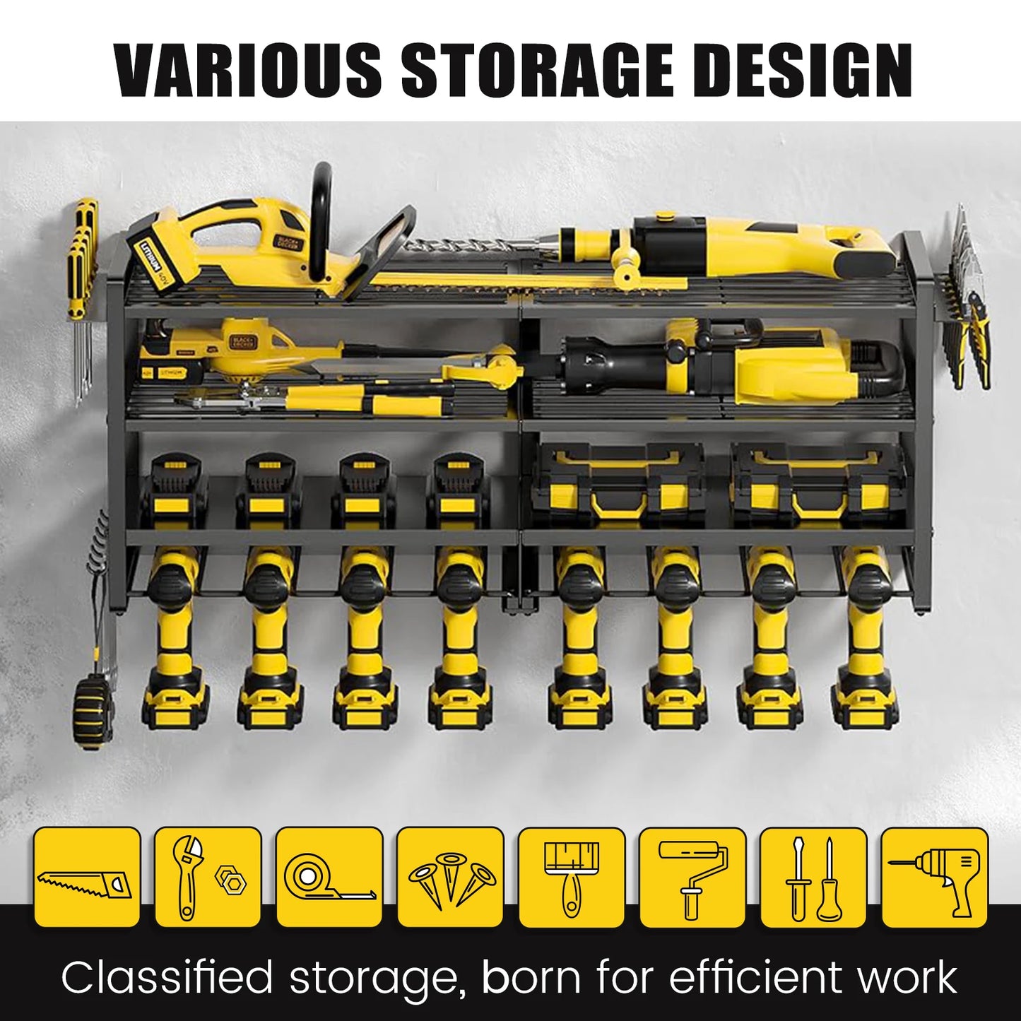 4-Tier 12-Drill Bit Rack Tool Storage Rack Heavy-Duty Large Organize 600 lb Wall-Mounted Screwdriver Wrench Garage