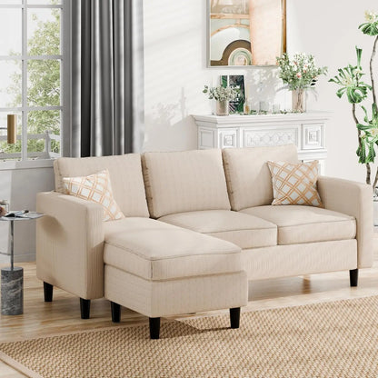Convertible Sectional Sofa Couch L-Shape Movable Ottoman 3-Seat Soft Fabric Small Living Room Apartment Office Dark Gray, Custom