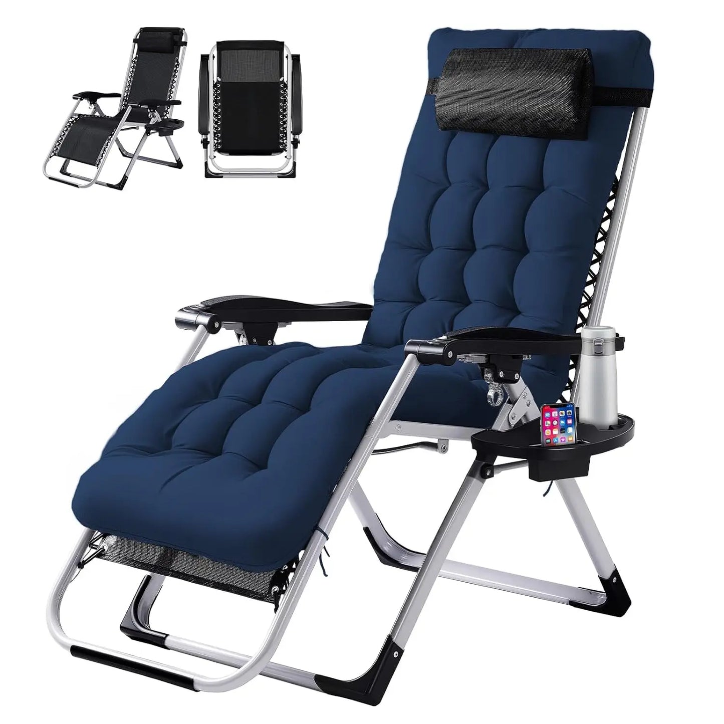 Padded Zero Gravity Lounge Chair with Removable Cushion & Tray