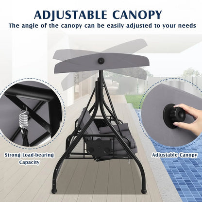 3 Person Outdoor Porch Swing with Canopy and Stand, Convertible 2 in 1 Porch Bed Swing , Customized