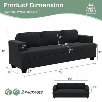 2 Pieces Corduroy Sofa Set for Living Room, Black Cloud Couch, Deep Seat Floor Couch for Bedroom, Futon Modern Sofa, Customized