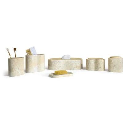 Natural Marble Bathroom Accessories Set - Gold Yellow Beige Genuine Stone Decor