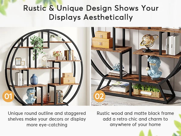 63-Inch Industrial Wood Book Shelf with Staggered Shelves