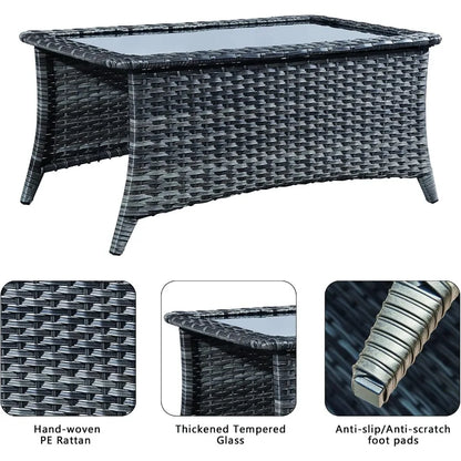 Rilyson Patio Tables Wicker Coffee Table - Outdoor Rattan Coffee Tables with Glass Top for Patio Proch Deck Balcony Rectangle Mi