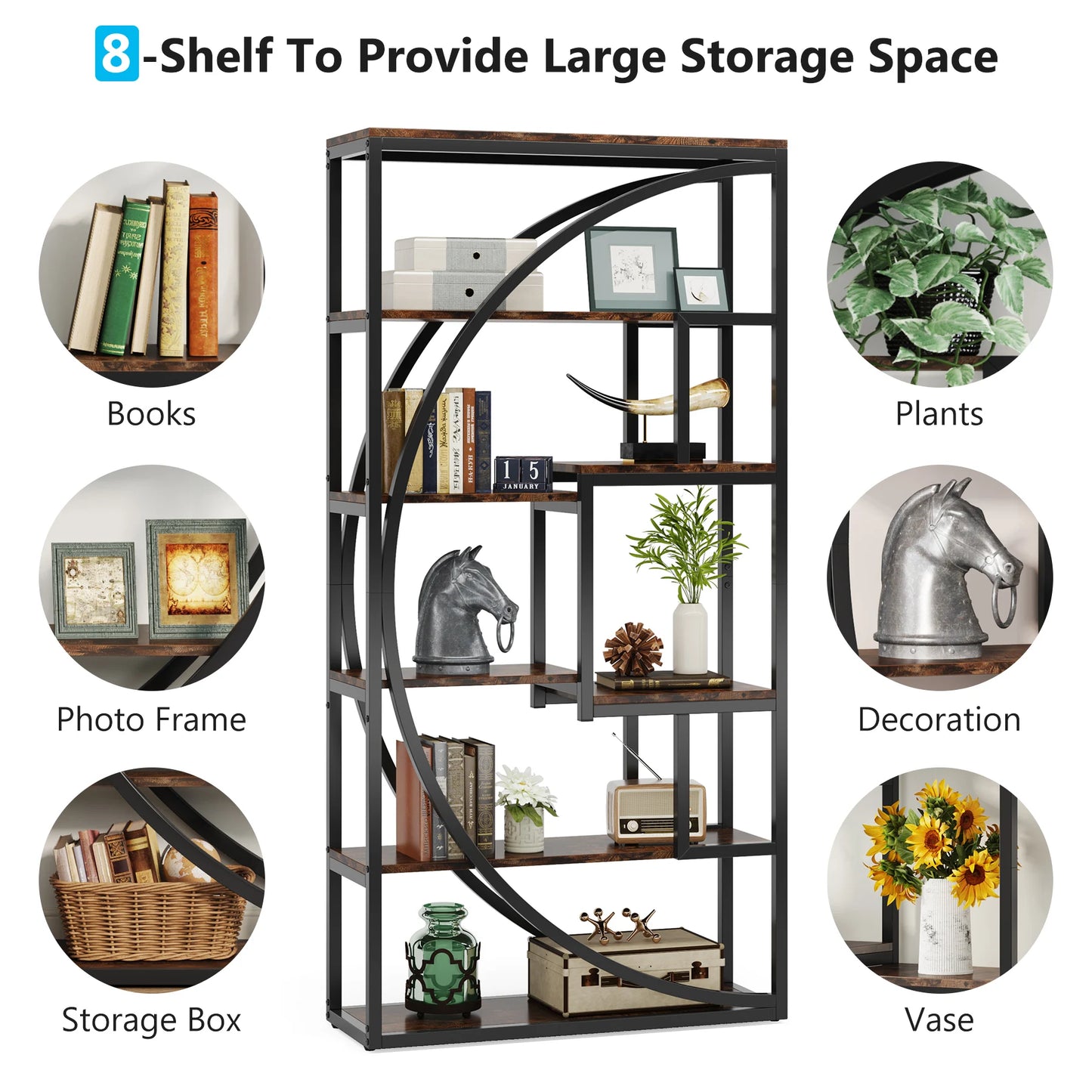 Tribesigns Bookshelf, Industrial 5-Tier Etagere Bookcase