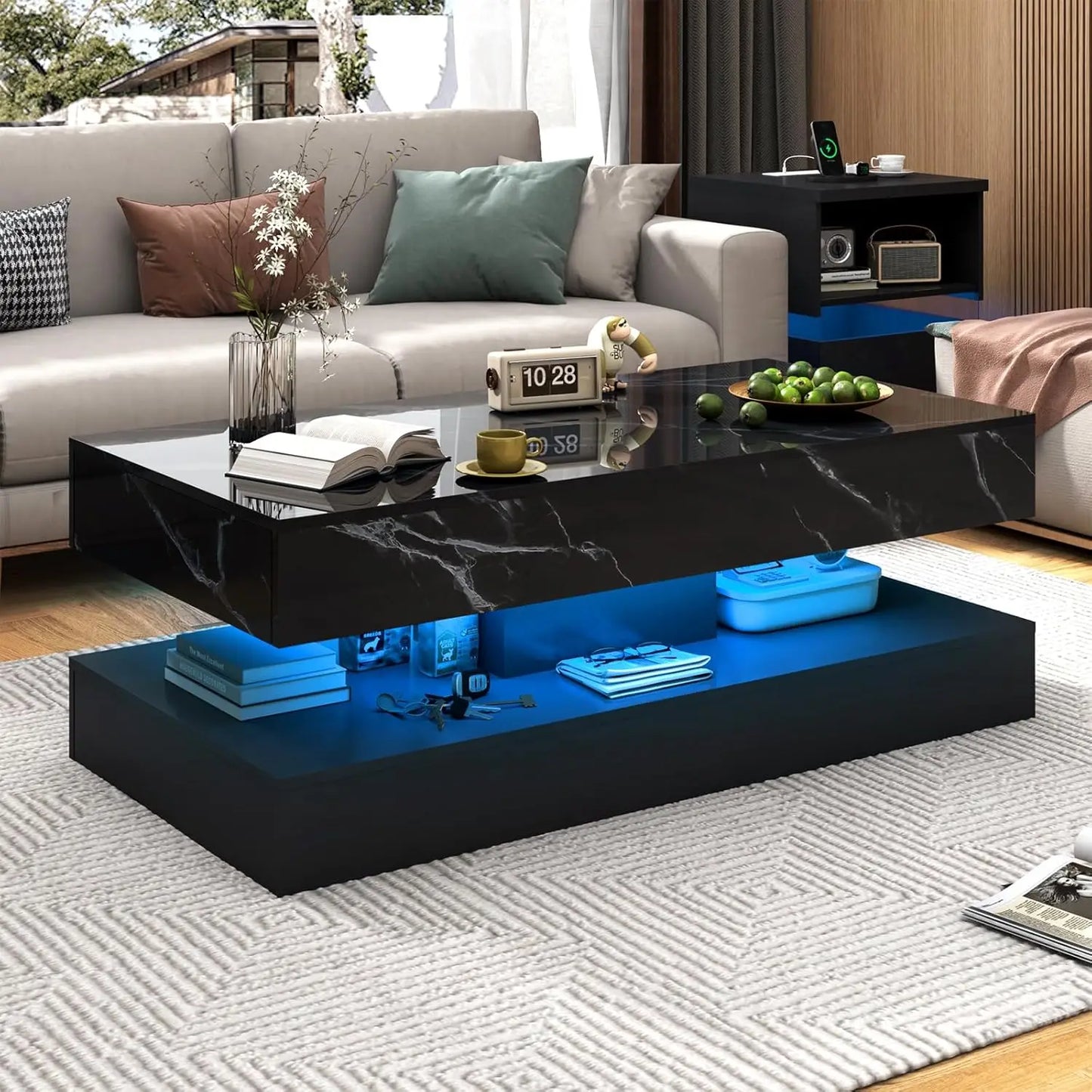 Modern Stylish Coffee Table with LED lights and 2 Storage Drawers