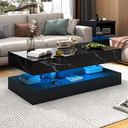 Modern Stylish Coffee Table with LED lights and 2 Storage Drawers
