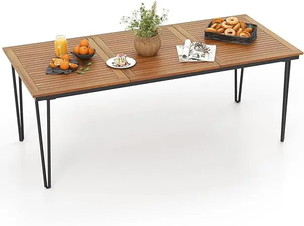 79 Inch Outdoor Dining Table, 8-Person Patio Table with 1.9 Inch Umbrella Hole, Metal Legs & Adjustable Foot Pads