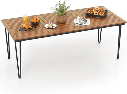 79 Inch Outdoor Dining Table, 8-Person Patio Table with 1.9 Inch Umbrella Hole, Metal Legs & Adjustable Foot Pads
