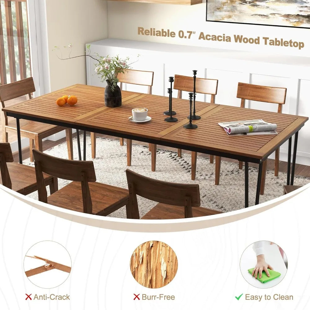 79 Inch Outdoor Dining Table, 8-Person Patio Table with 1.9 Inch Umbrella Hole, Metal Legs & Adjustable Foot Pads