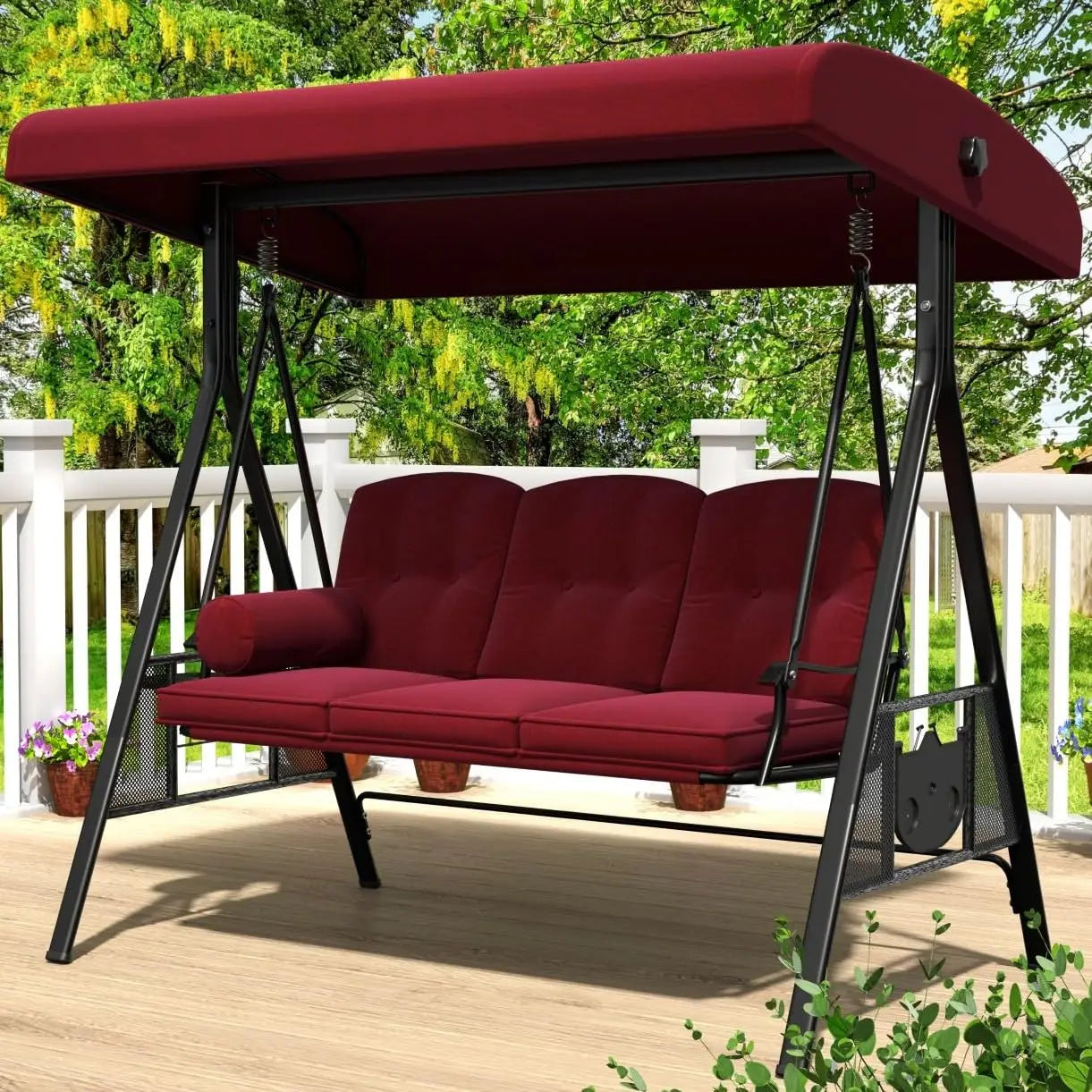 Outdoor 3-Seat Porch Swing with Adjustable Canopy