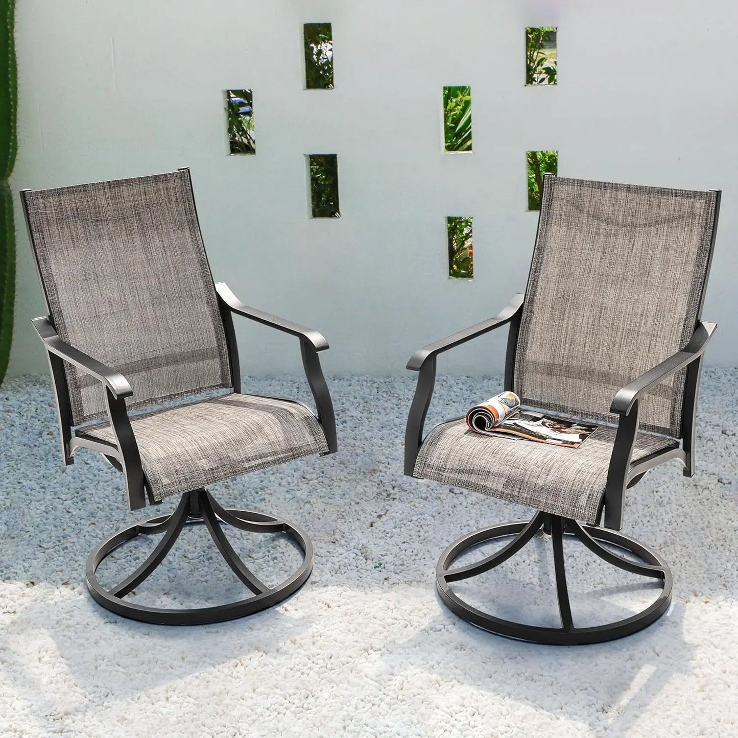 Outdoor Swivel Rocker Dining Chairs with All-Weather Textilene High Back and Metal, Set of 2
