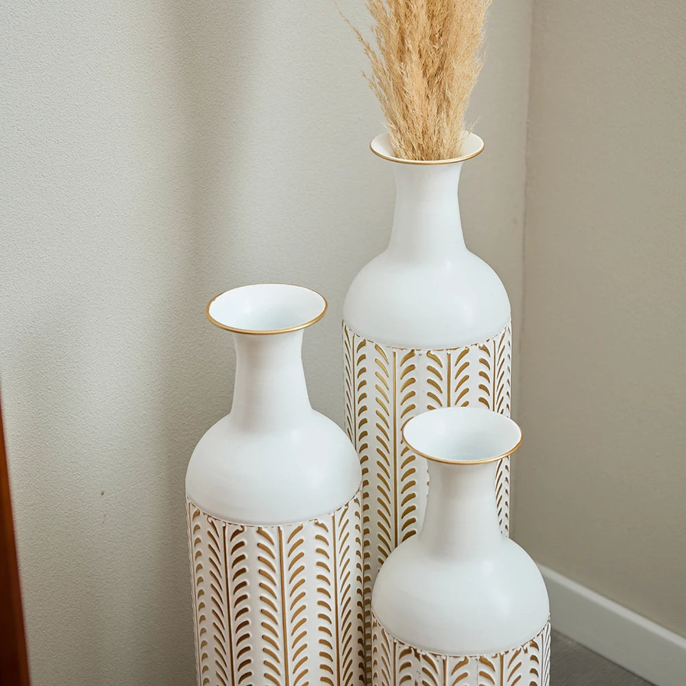 Floor Metal Vase 3-piece Set, Modern Home Metal Decoration Drop-shaped Vase