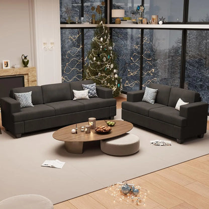 2 Pieces Corduroy Sofa Set for Living Room, Black Cloud Couch, Deep Seat Floor Couch for Bedroom, Futon Modern Sofa, Customized