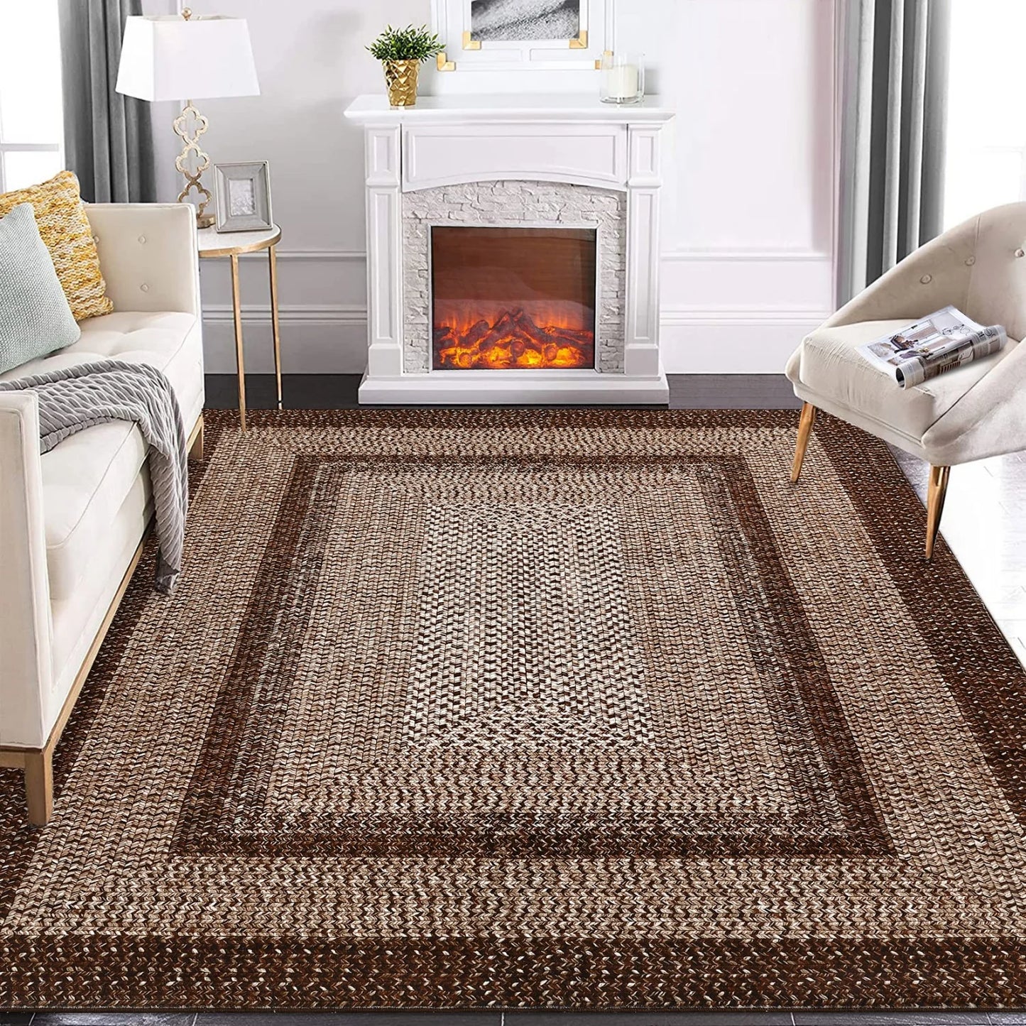Washable Area Rugs  Braided Print Non Slip Rug