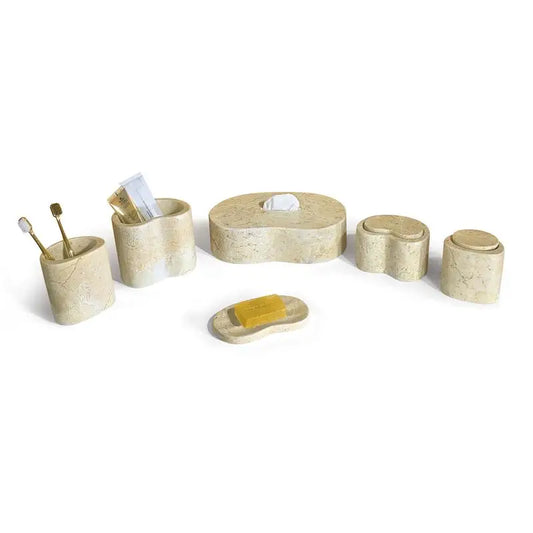 Natural Marble Bathroom Accessories Set - Gold Yellow Beige Genuine Stone Decor