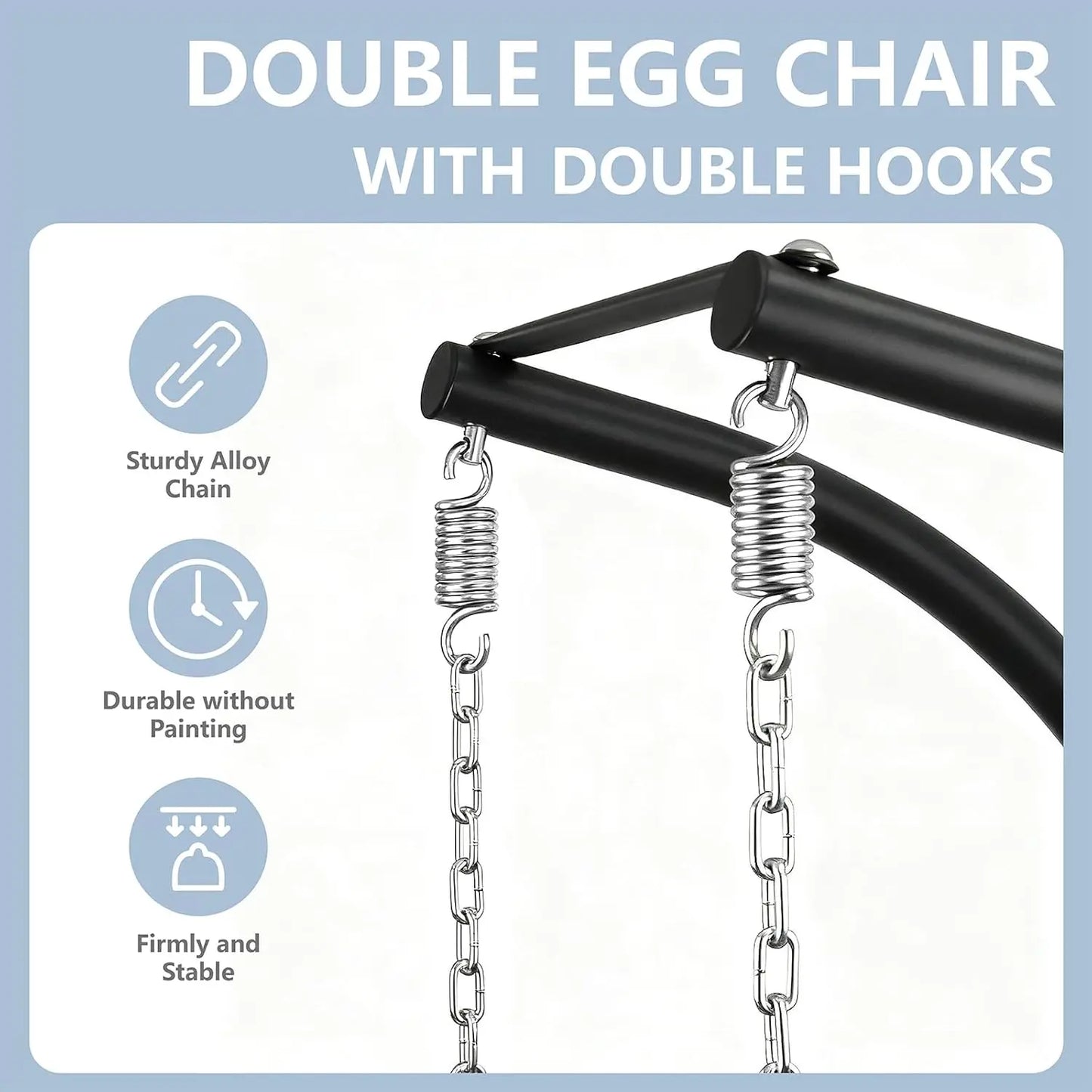 Double Egg Swing Chair with Stand, Outdoor Patio 2 Person Hanging Wicker Hammock Chairs with Cushion