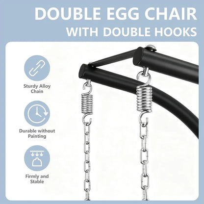 Double Egg Swing Chair with Stand, Outdoor Patio 2 Person Hanging Wicker Hammock Chairs with Cushion