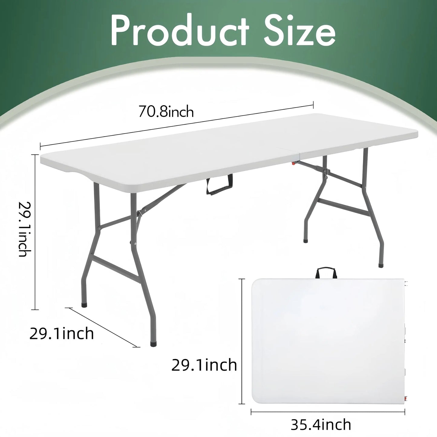 Folding Table 6 FT Lightweight Portable Plastic Fold-in-Half Utility Foldable Table Suitable to Hold Large, Plastic Dining Indoo