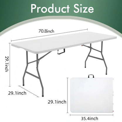 Folding Table 6 FT Lightweight Portable Plastic Fold-in-Half Utility Foldable Table Suitable to Hold Large, Plastic Dining Indoo