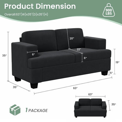 2 Pieces Corduroy Sofa Set for Living Room, Black Cloud Couch, Deep Seat Floor Couch for Bedroom, Futon Modern Sofa, Customized