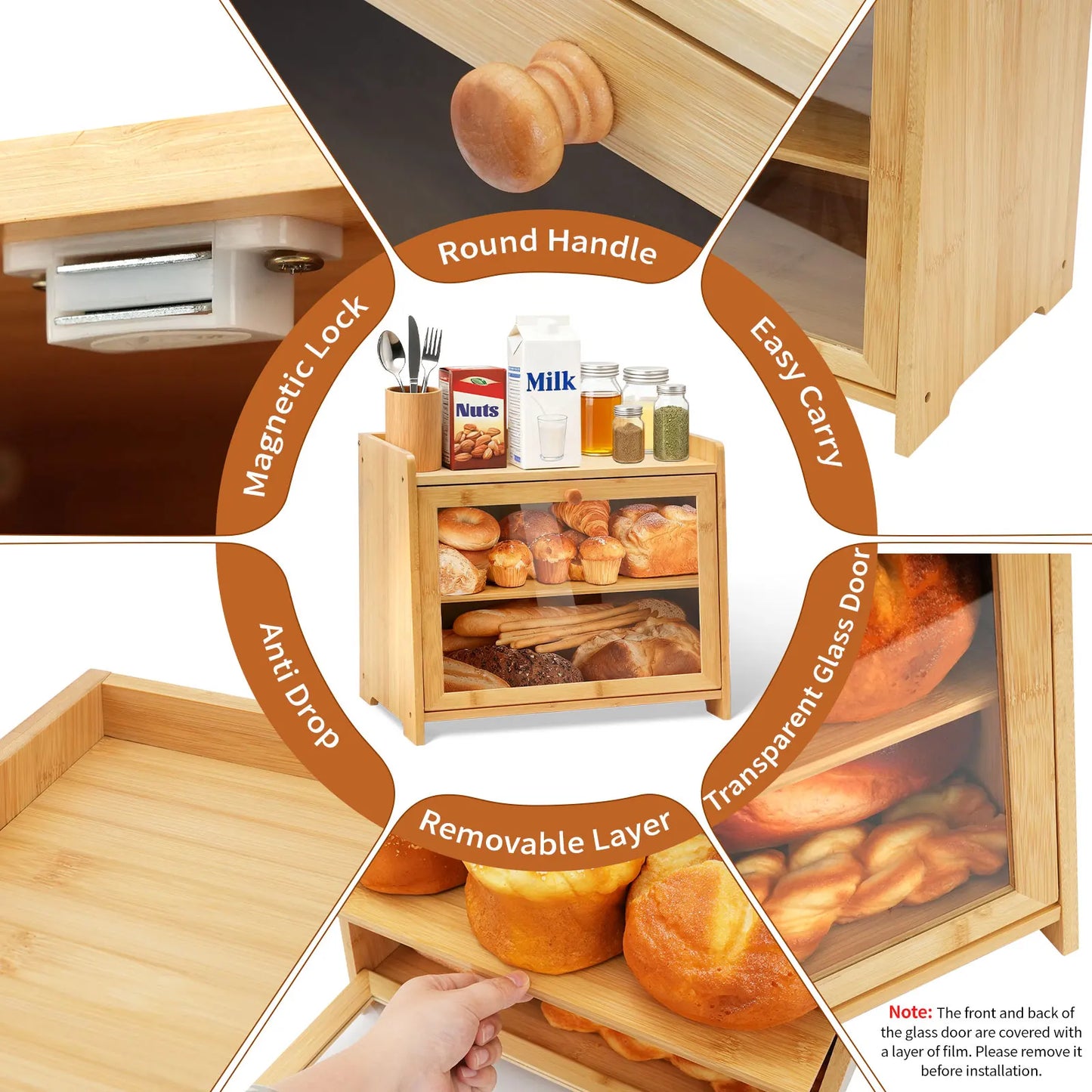Bamboo Bread Box for Kitchen Countertop(Natural)