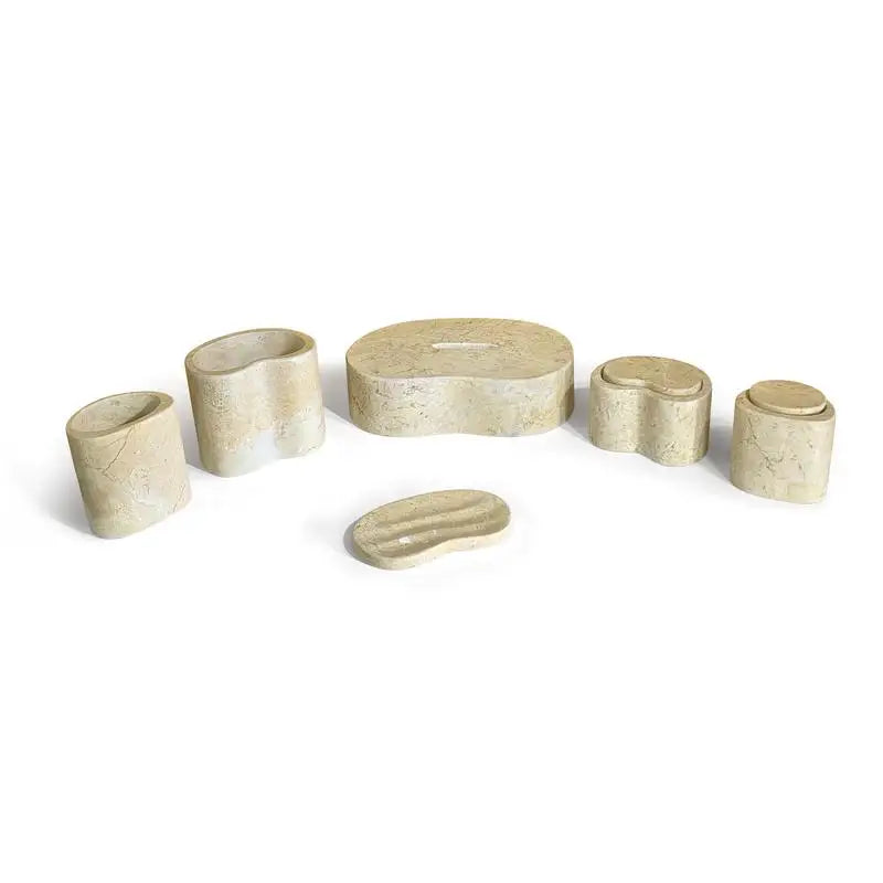 Natural Marble Bathroom Accessories Set - Gold Yellow Beige Genuine Stone Decor