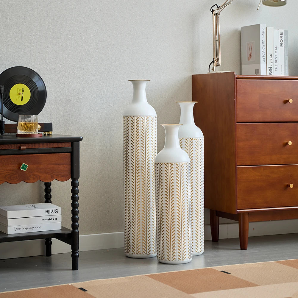 Floor Metal Vase 3-piece Set, Modern Home Metal Decoration Drop-shaped Vase