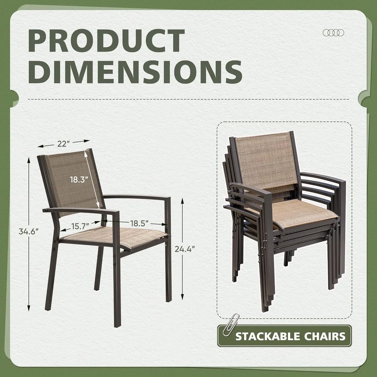 Outdoor Chairs Set of 6 Stackable Dining Chair for Backyard, Deck, Poolside (Grey)