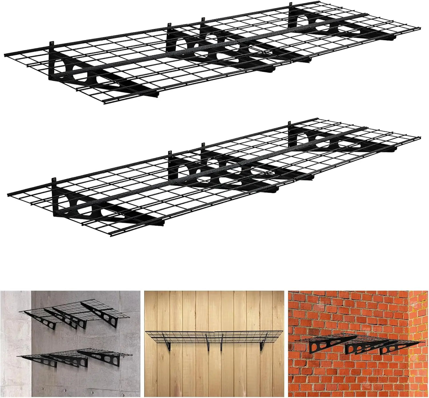 2 Pack 2x6Ft Garage Shelving Wall Mounted,  24"x72" Wall Shelf Garage Storage Rack Floating Shelves for Warehouse, Laundry