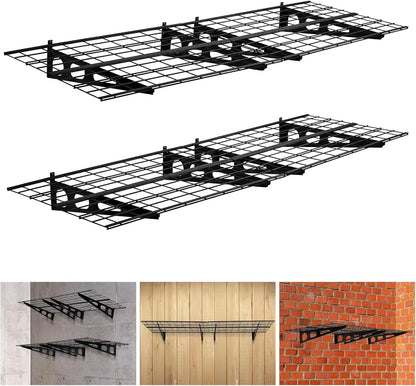 2 Pack 2x6Ft Garage Shelving Wall Mounted,  24"x72" Wall Shelf Garage Storage Rack Floating Shelves for Warehouse, Laundry