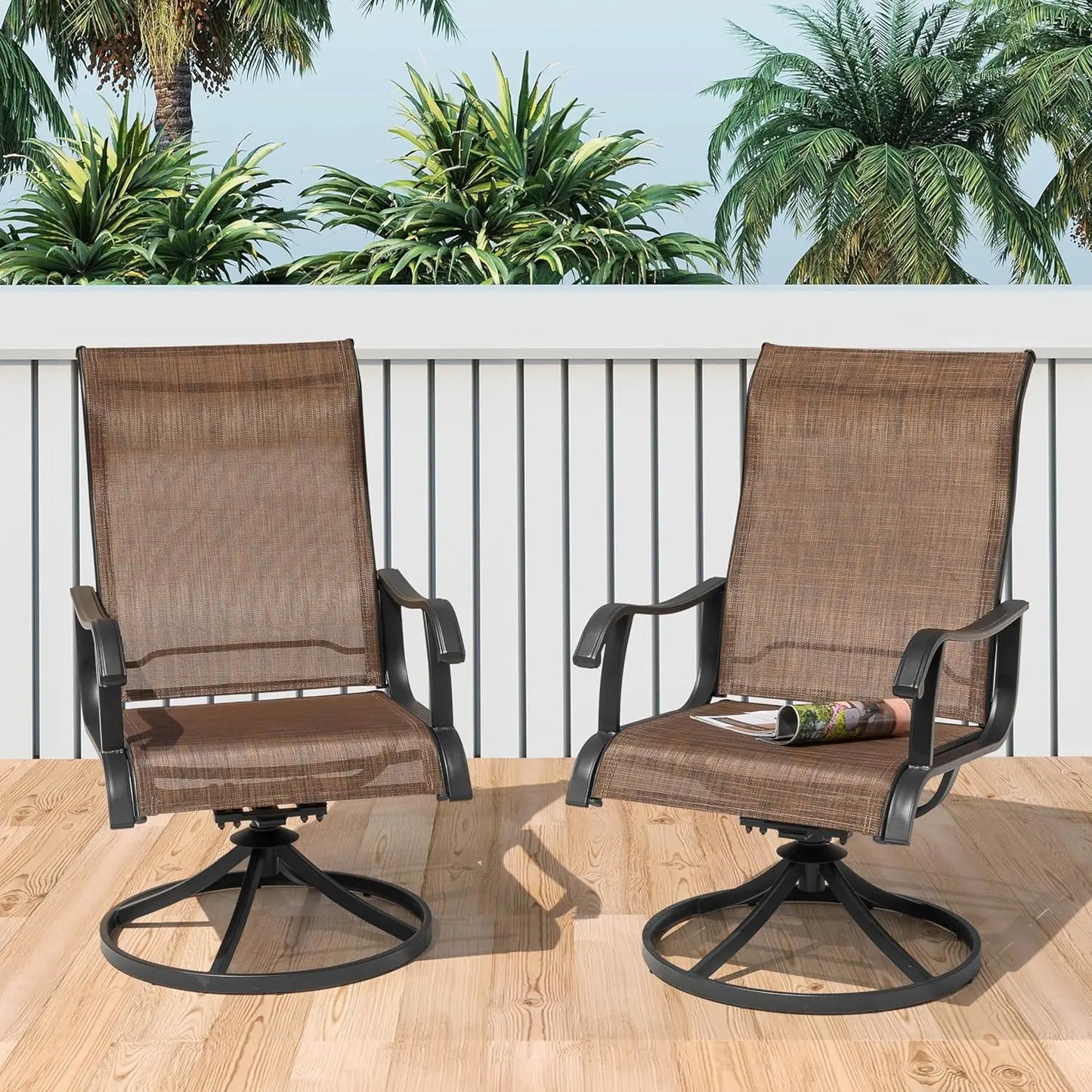 Outdoor Swivel Rocker Dining Chairs with All-Weather Textilene High Back and Metal, Set of 2