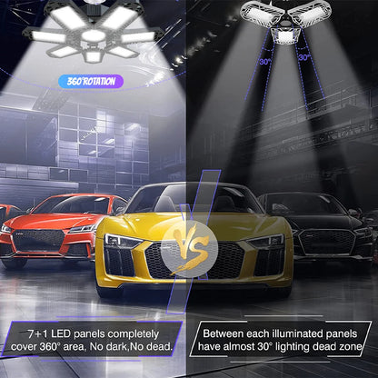 Folding Garage Lighting 120W LED Light E26 E27 Ceiling Lamp LED High Bay Lights UFO Deformable Bulb Garagenleuchte for Workshop