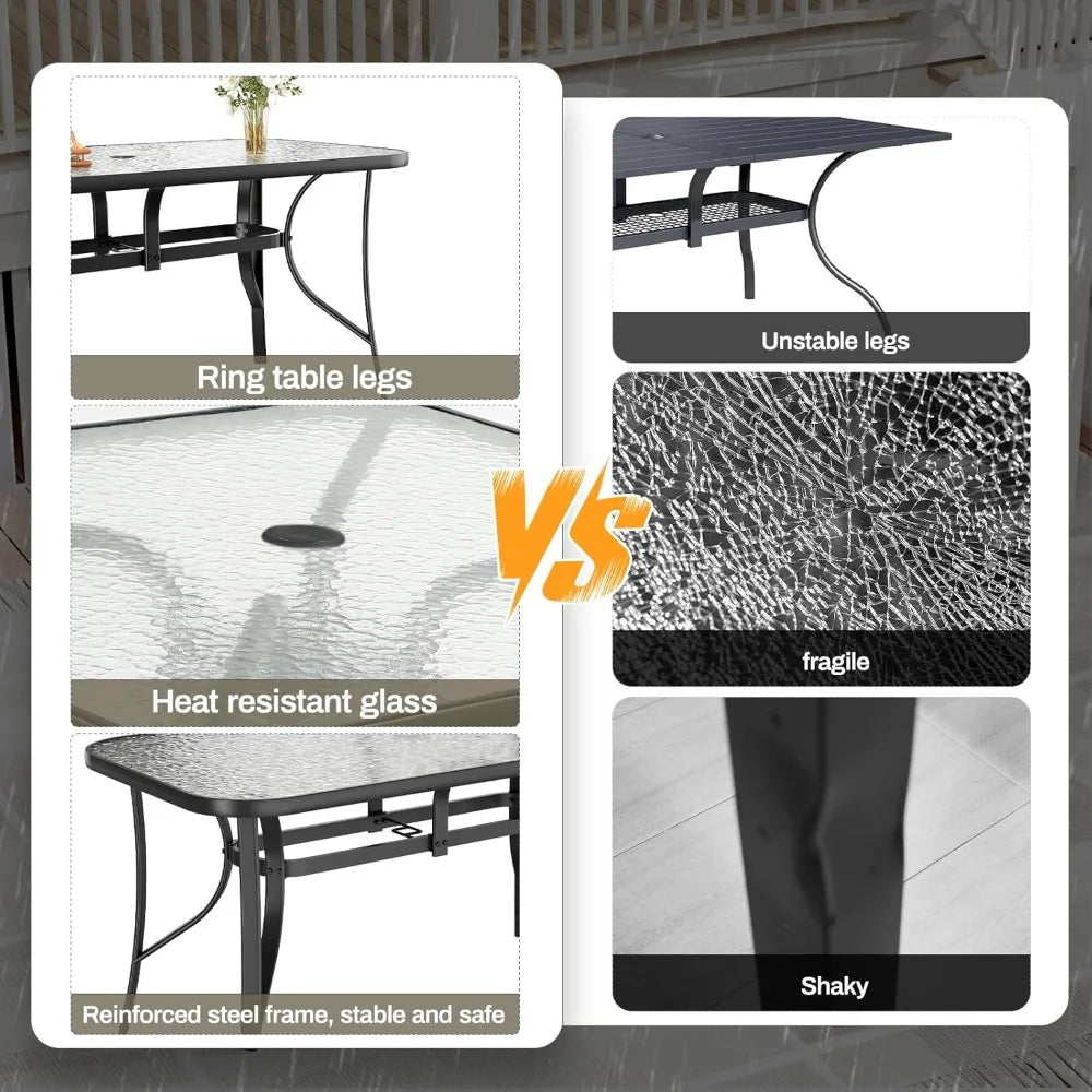 30"X 55" Rectangular Tempered Glass Patio Dining Table for 6
