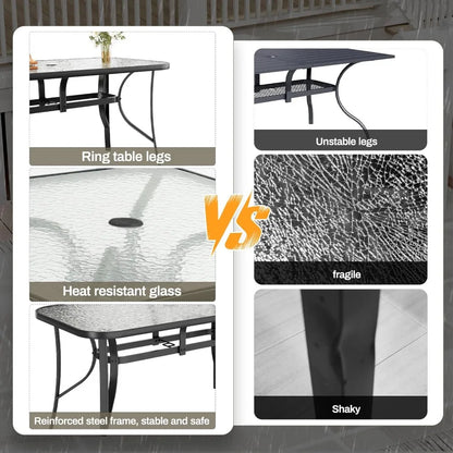 30"X 55" Rectangular Tempered Glass Patio Dining Table for 6
