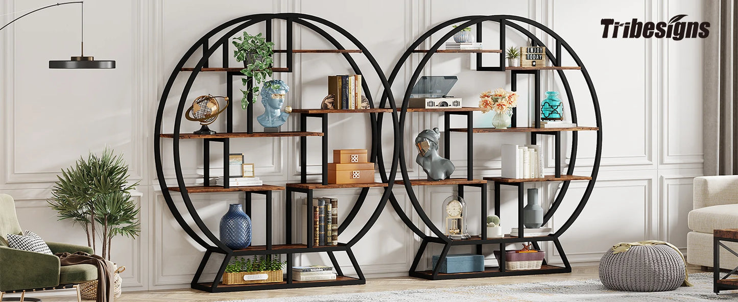 63-Inch Industrial Wood Book Shelf with Staggered Shelves