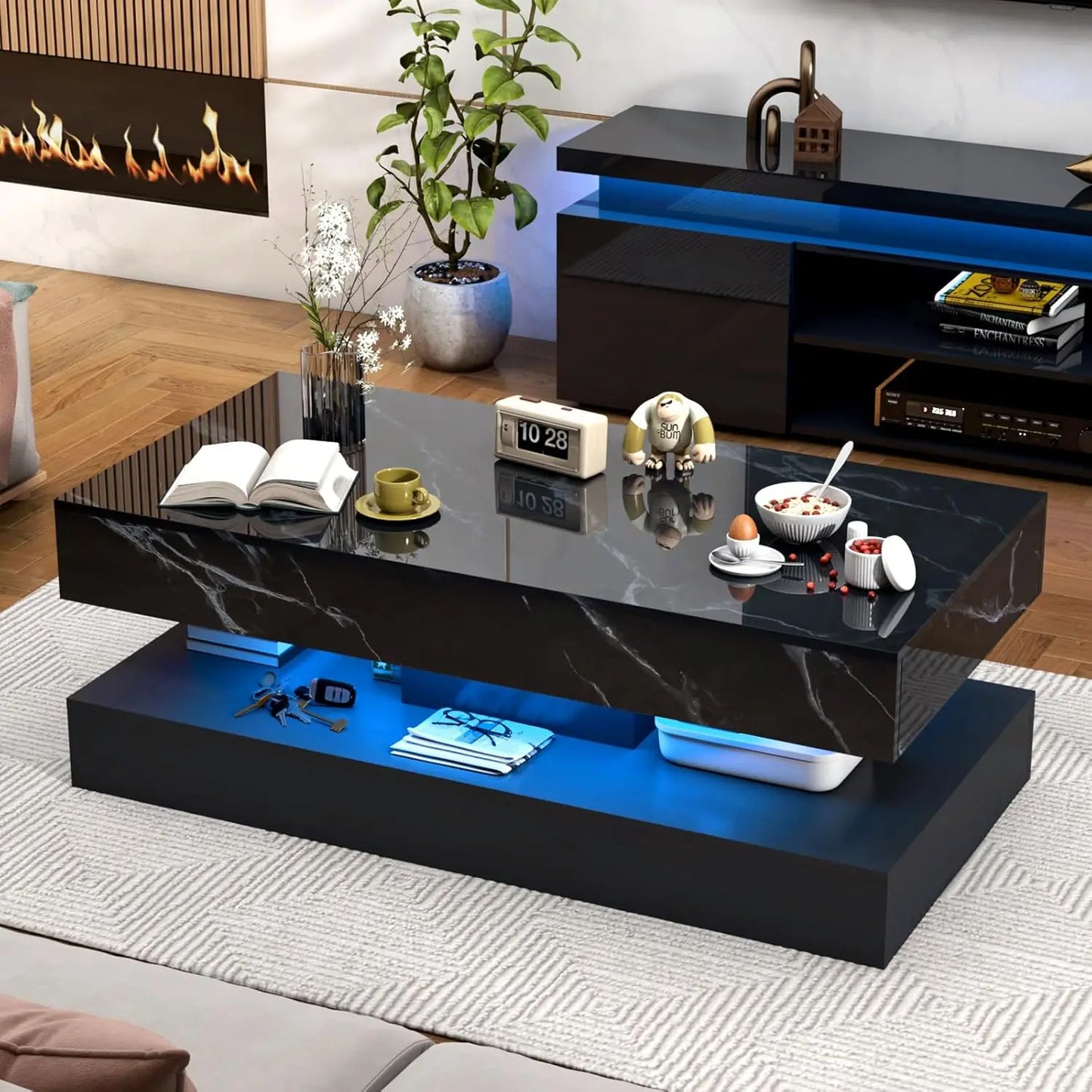 Modern Stylish Coffee Table with LED lights and 2 Storage Drawers