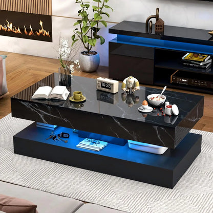 Modern Stylish Coffee Table with LED lights and 2 Storage Drawers