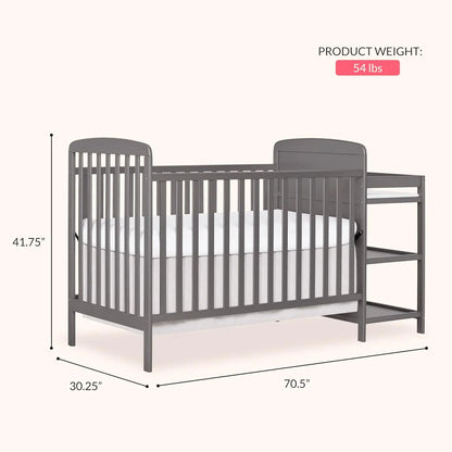 3-in-1 Convertible Baby Crib with Changing Table, Adjustable Mattress Heights, GREENGUARD Gold Certified for Safety
