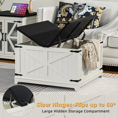 Farmhouse Coffee Table Sets 3 Pieces, Large End Side Tables with Charging Station and Coffee Table